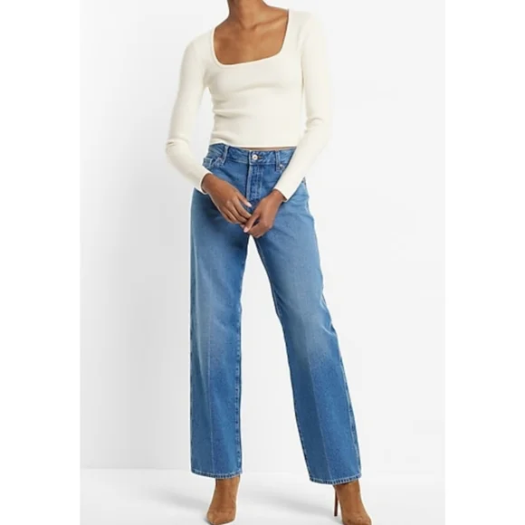 Square Neck Long Sleeve Sweater, Swan, Medium - Picture 3 of 11